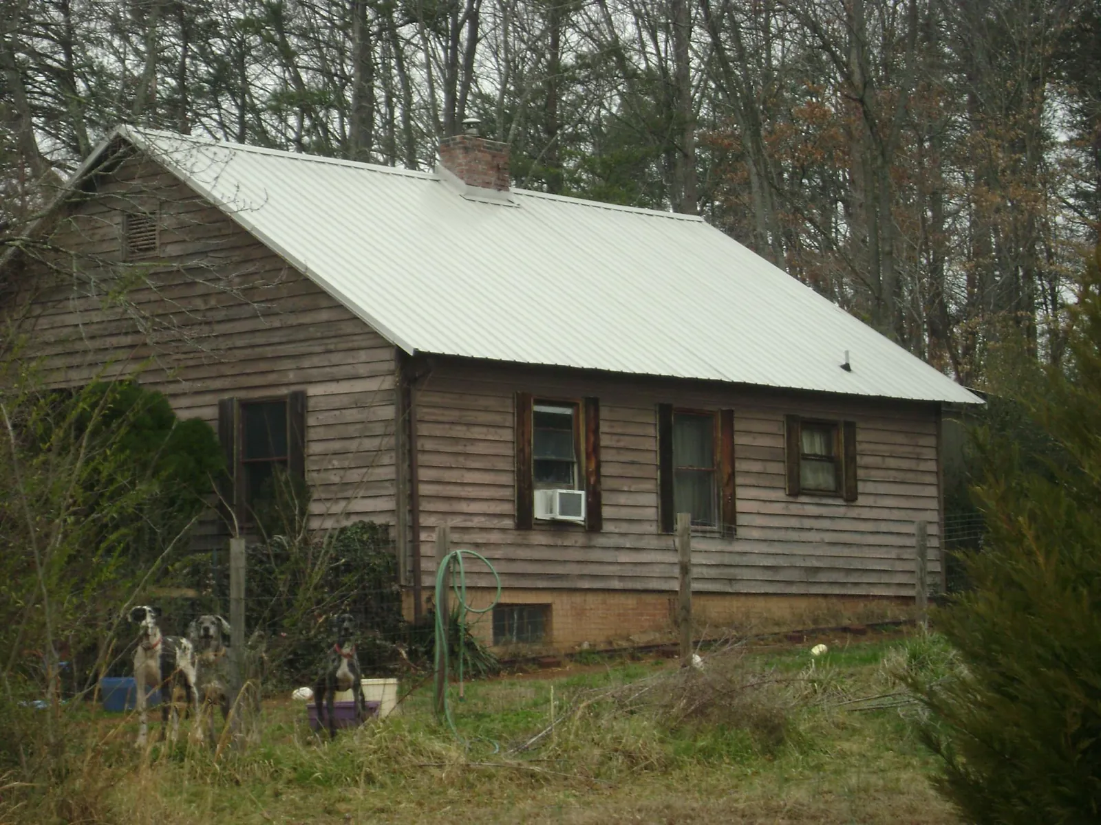 White metal roof on an old wood sided farmhouse, from a Metal Roof Installation job in Letts